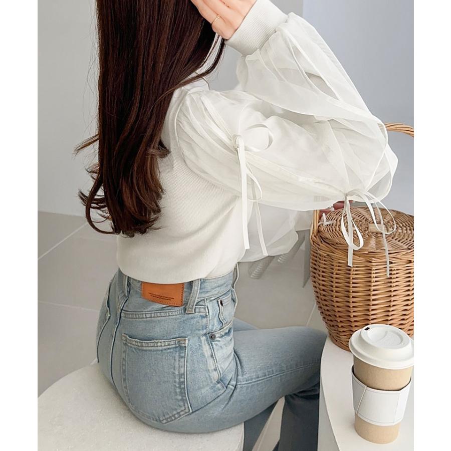 【mily bilet】トップス カットソー レディース ニット フェミニン ニットソー ふんわりチュール リボン サイドスリット 大人可愛い メローネック | classicalelf | 07