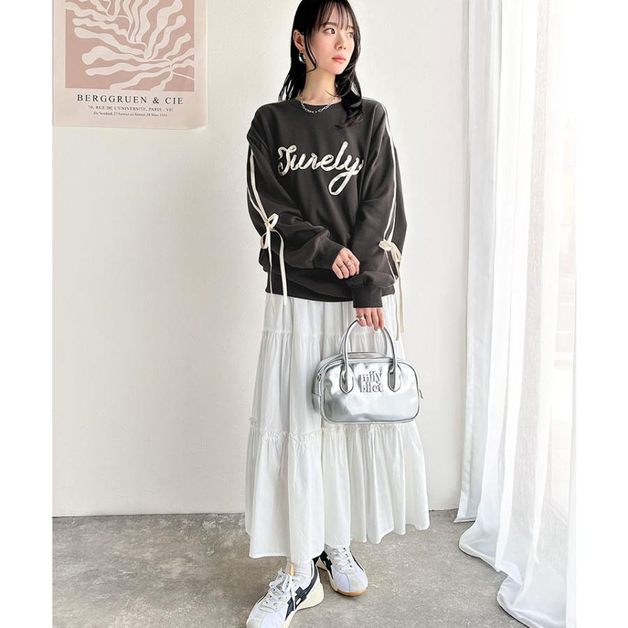 【mily bilet】トップス スウェット レディース トレーナー サテンリボン ロゴ サイドシャーリング 大人 可愛い ゆるっと カジュアル フェミニン | classicalelf | 10