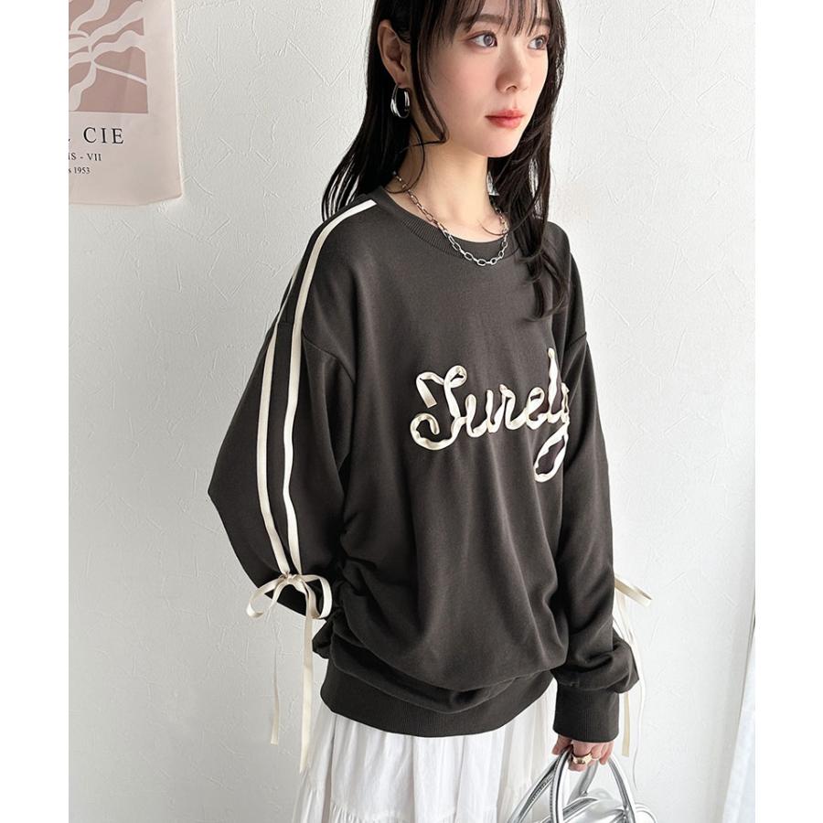 【mily bilet】トップス スウェット レディース トレーナー サテンリボン ロゴ サイドシャーリング 大人 可愛い ゆるっと カジュアル フェミニン | classicalelf | 11