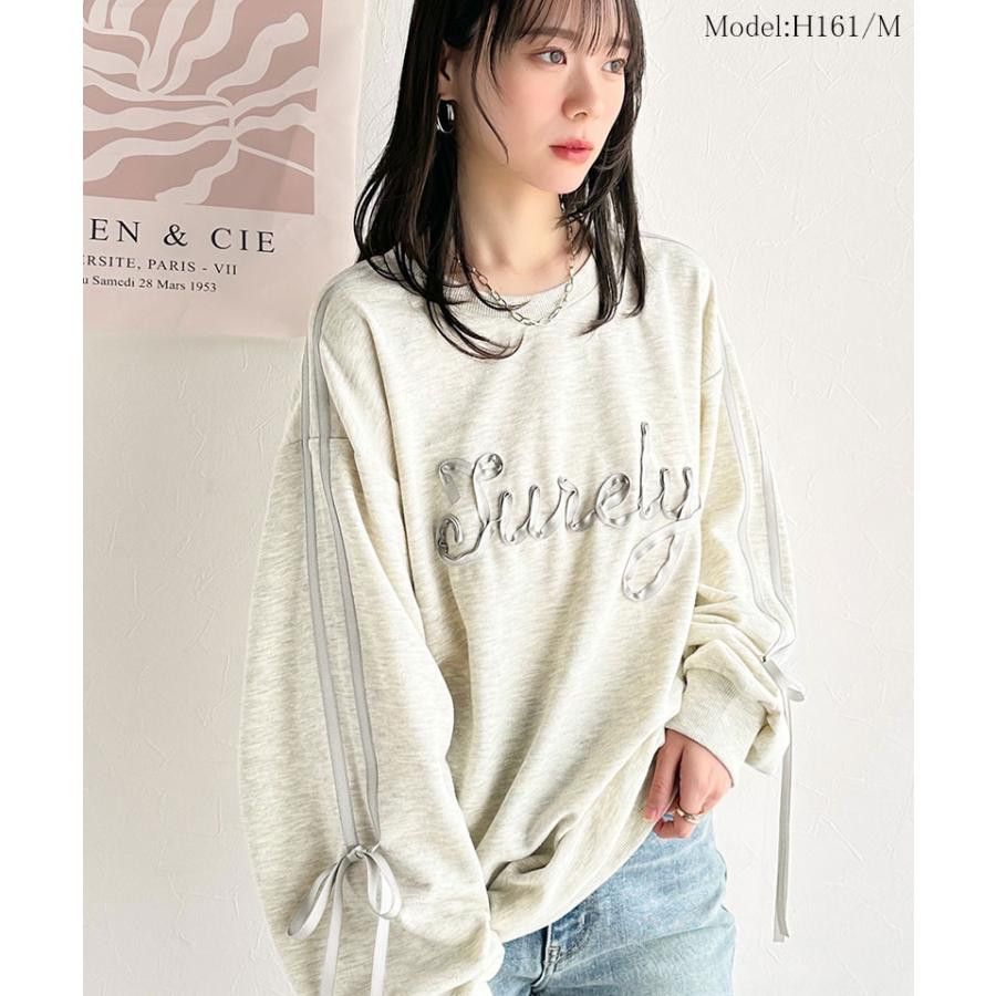 【mily bilet】トップス スウェット レディース トレーナー サテンリボン ロゴ サイドシャーリング 大人 可愛い ゆるっと カジュアル フェミニン | classicalelf | 12