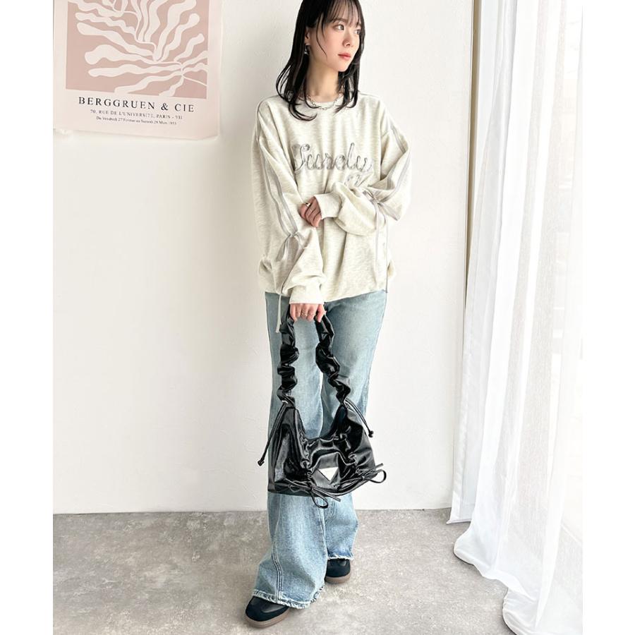 【mily bilet】トップス スウェット レディース トレーナー サテンリボン ロゴ サイドシャーリング 大人 可愛い ゆるっと カジュアル フェミニン | classicalelf | 13