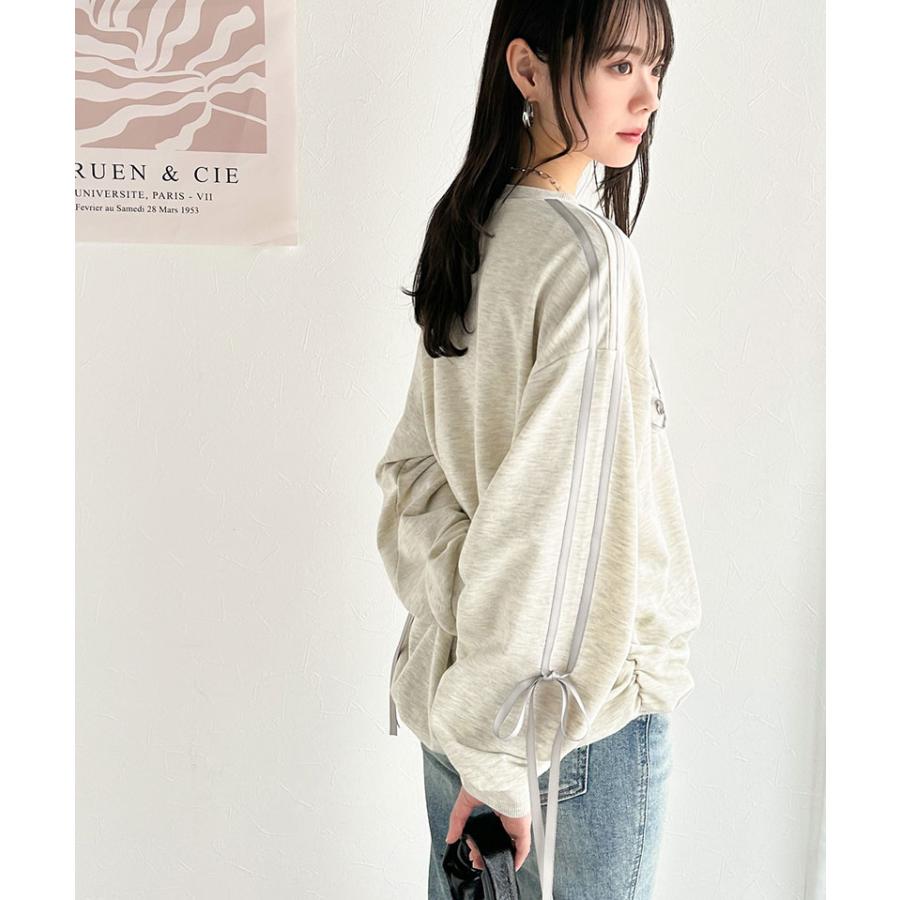 【mily bilet】トップス スウェット レディース トレーナー サテンリボン ロゴ サイドシャーリング 大人 可愛い ゆるっと カジュアル フェミニン | classicalelf | 14