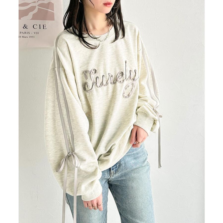 【mily bilet】トップス スウェット レディース トレーナー サテンリボン ロゴ サイドシャーリング 大人 可愛い ゆるっと カジュアル フェミニン | classicalelf | 15