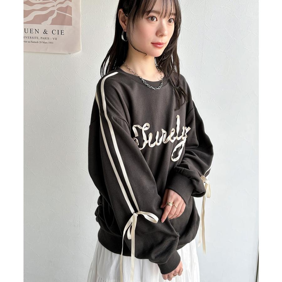 【mily bilet】トップス スウェット レディース トレーナー サテンリボン ロゴ サイドシャーリング 大人 可愛い ゆるっと カジュアル フェミニン | classicalelf | 08