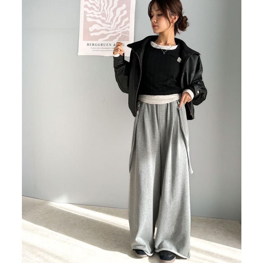 【mily bilet】トップス カットソー レディース ケーブル編み テレコリブ素材 ドッキングデザイン お洒落 レイヤード風 ブローチ付き | classicalelf | 11