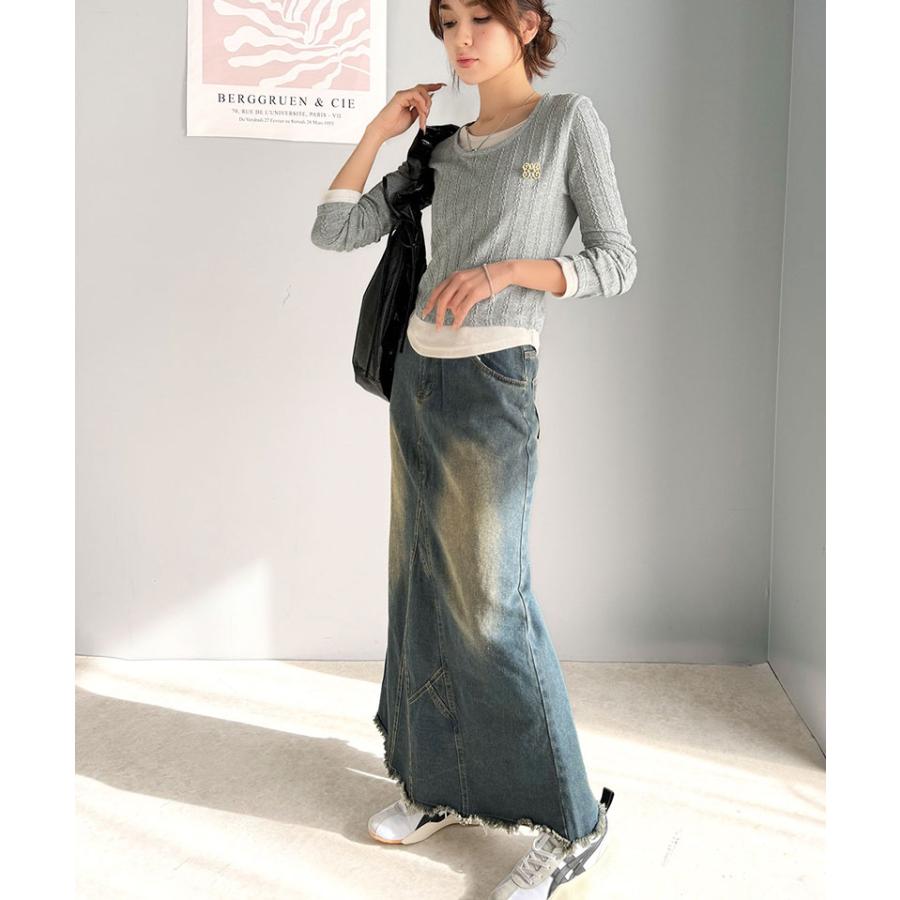 【mily bilet】トップス カットソー レディース ケーブル編み テレコリブ素材 ドッキングデザイン お洒落 レイヤード風 ブローチ付き | classicalelf | 16