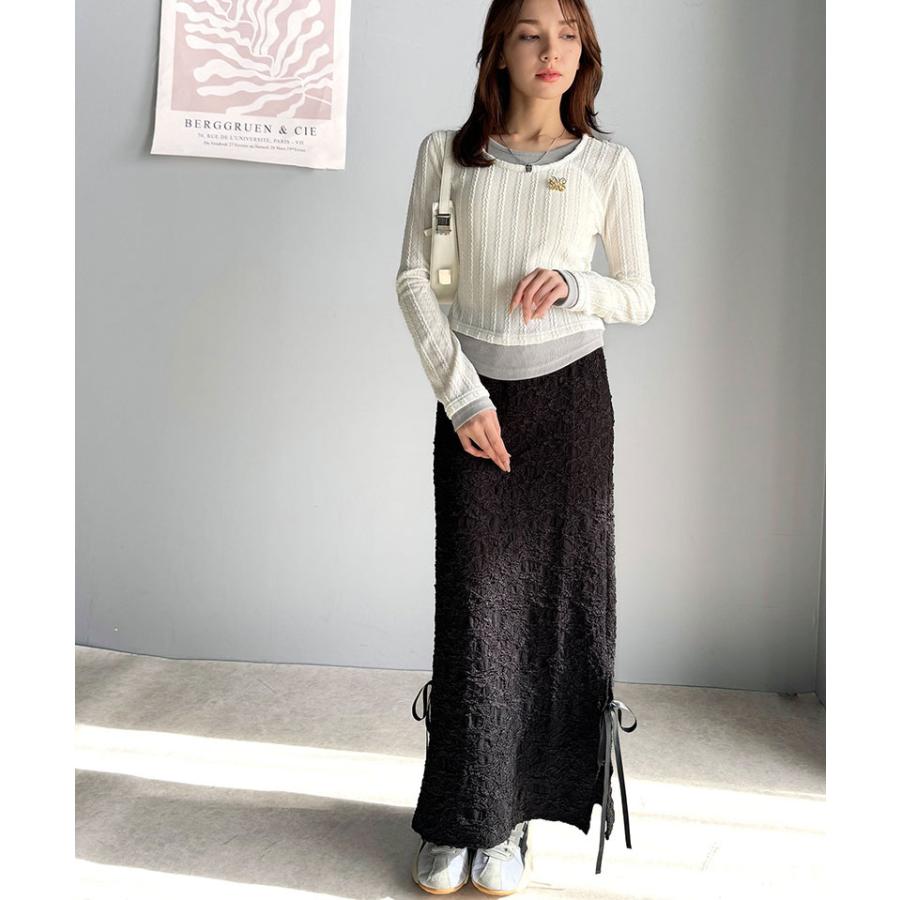 【mily bilet】トップス カットソー レディース ケーブル編み テレコリブ素材 ドッキングデザイン お洒落 レイヤード風 ブローチ付き | classicalelf | 05