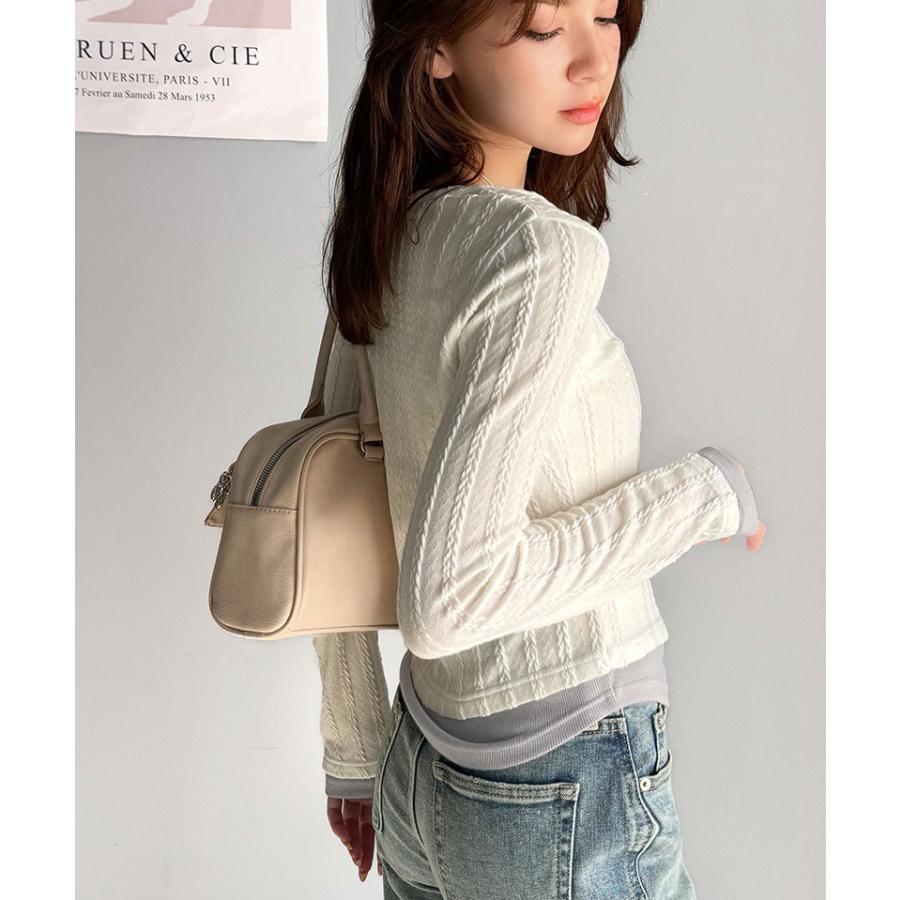 【mily bilet】トップス カットソー レディース ケーブル編み テレコリブ素材 ドッキングデザイン お洒落 レイヤード風 ブローチ付き | classicalelf | 07