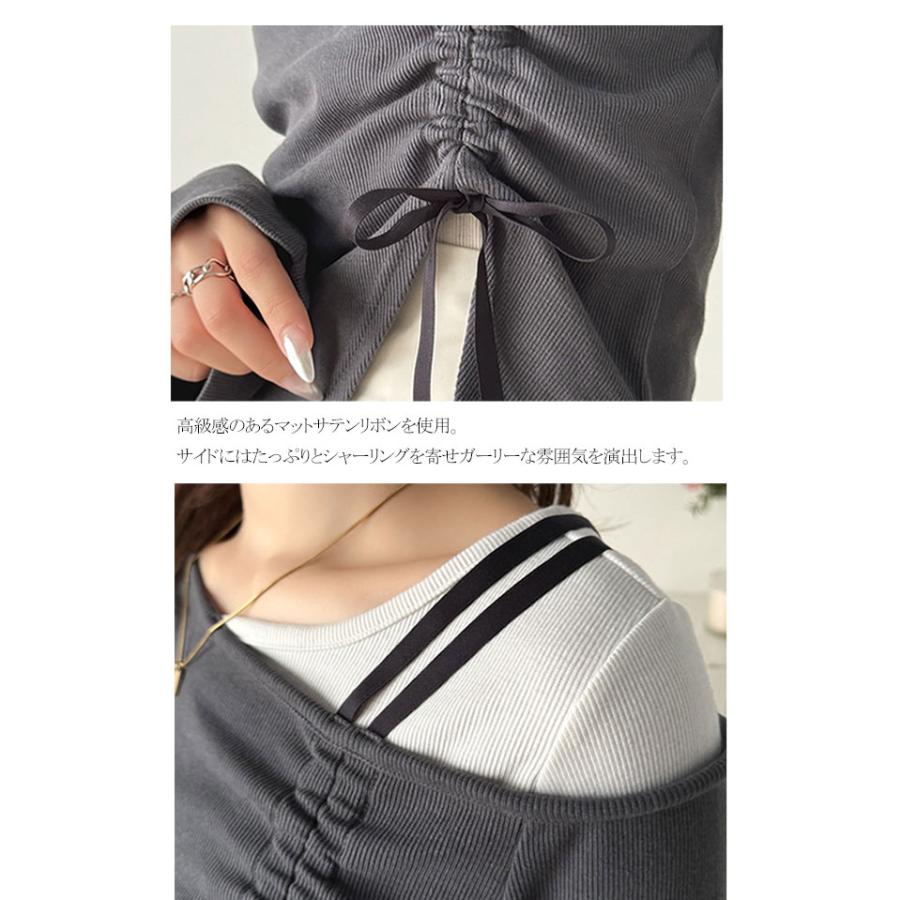 【mily bilet】 トップス Tシャツ レディース アシンメトリー ネック レイヤード 風 シャーリング 使い 袖 フレア 胸 刺繍 カットソー 長袖 | classicalelf | 16