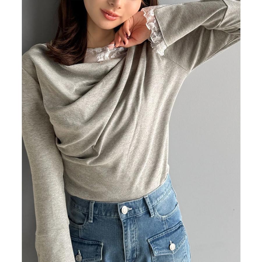 【mily bilet】トップス Tシャツ レディース レース 切替え 胸元 ドレープ フレア スリーブ プルオーバー 長袖 大きいサイズ 秋 冬 2025aw | classicalelf | 11