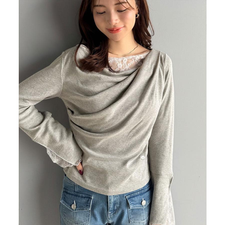 【mily bilet】トップス Tシャツ レディース レース 切替え 胸元 ドレープ フレア スリーブ プルオーバー 長袖 大きいサイズ 秋 冬 2025aw | classicalelf | 12