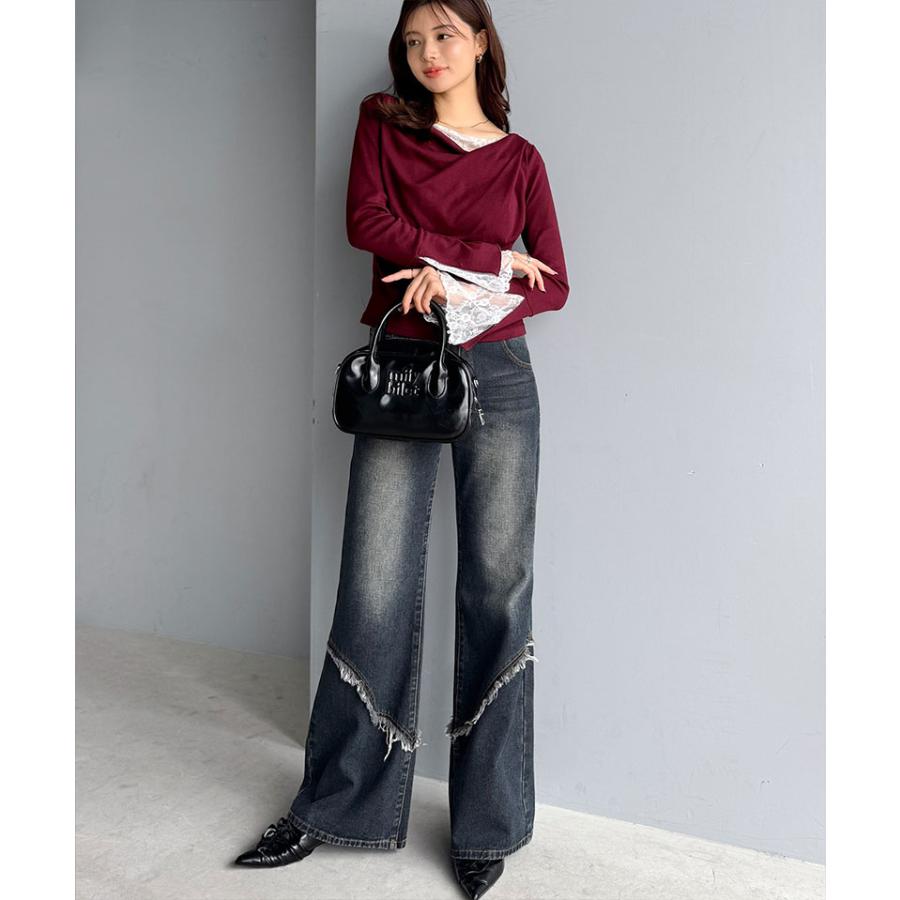 【mily bilet】トップス Tシャツ レディース レース 切替え 胸元 ドレープ フレア スリーブ プルオーバー 長袖 大きいサイズ 秋 冬 2025aw | classicalelf | 15