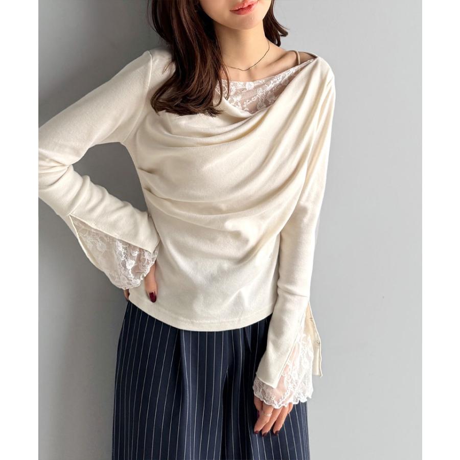 【mily bilet】トップス Tシャツ レディース レース 切替え 胸元 ドレープ フレア スリーブ プルオーバー 長袖 大きいサイズ 秋 冬 2025aw | classicalelf | 03