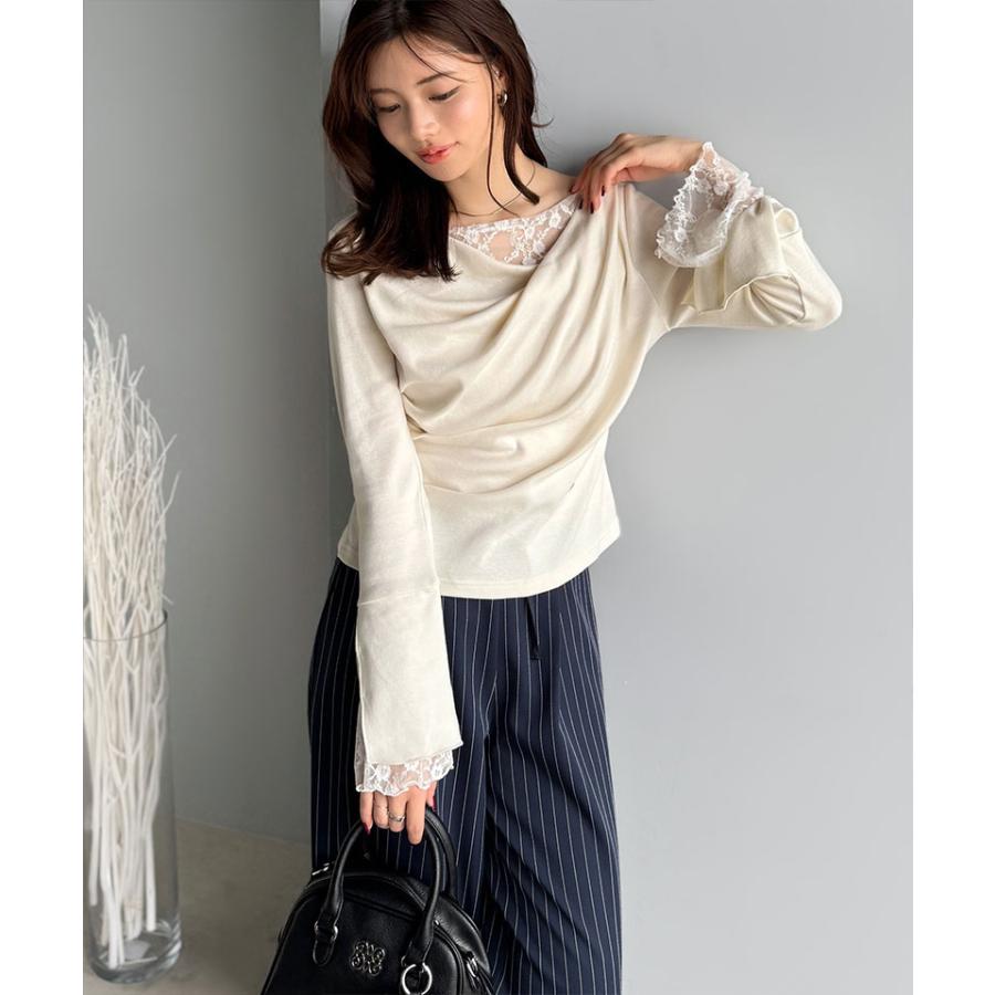 【mily bilet】トップス Tシャツ レディース レース 切替え 胸元 ドレープ フレア スリーブ プルオーバー 長袖 大きいサイズ 秋 冬 2025aw | classicalelf | 05