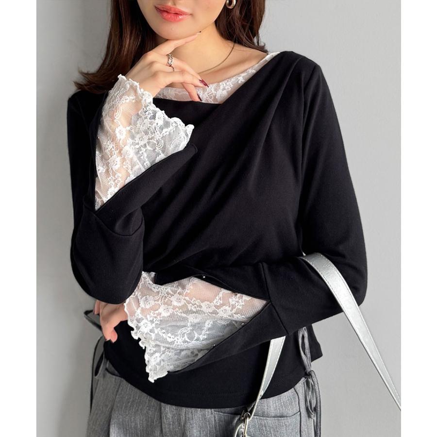【mily bilet】トップス Tシャツ レディース レース 切替え 胸元 ドレープ フレア スリーブ プルオーバー 長袖 大きいサイズ 秋 冬 2025aw | classicalelf | 07