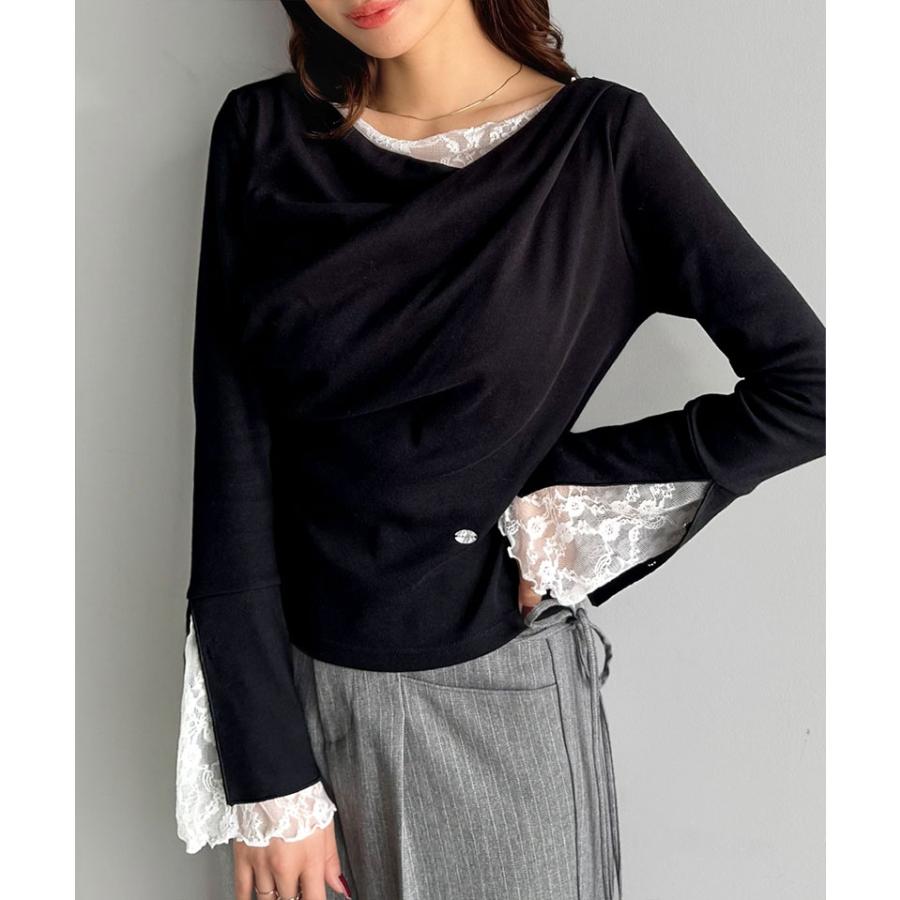【mily bilet】トップス Tシャツ レディース レース 切替え 胸元 ドレープ フレア スリーブ プルオーバー 長袖 大きいサイズ 秋 冬 2025aw | classicalelf | 08
