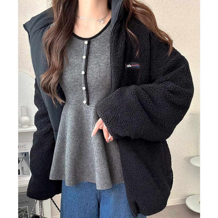 【mily bilet】ニット レディース 長袖 トップス 配色パールボタン リブニット ペプラム 上品 フリル 伸縮性 リブ素材 配色デザイン メリハリ | classicalelf | 15