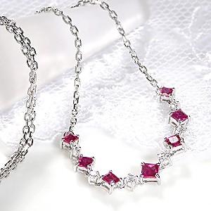 pt900 プラチナ ルビー ダイヤモンド ダイヤ ネックレス ペンダント 赤 レッド 送料無料 カラーストーン プリンセスカット 可愛い 人気 シンプル 上品 CSN00118 | Classic CHESS