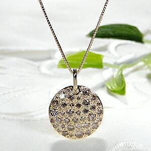 K18YG 1.0ct ブラウンダイヤモンド ディスク パヴェ ネックレス 1カラット ダイヤ ダイア イエロー ゴールド pave 丸 ラウンド サークル CSN00171-18Yの画像