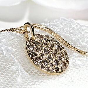 K18YG 1.0ct ブラウンダイヤモンド ディスク パヴェ ネックレス 1カラット ダイヤ ダイア イエロー ゴールド pave 丸 ラウンド サークル CSN00171-18Yの画像