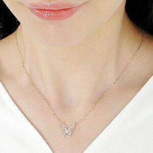 イエロー ゴールド K18YG ピンクサファイア ダイヤモンド バタフライ パヴェ ネックレス ペンダント 蝶 蝶々 18金 18k 両吊り パヴェ CSN00173-18Yの画像