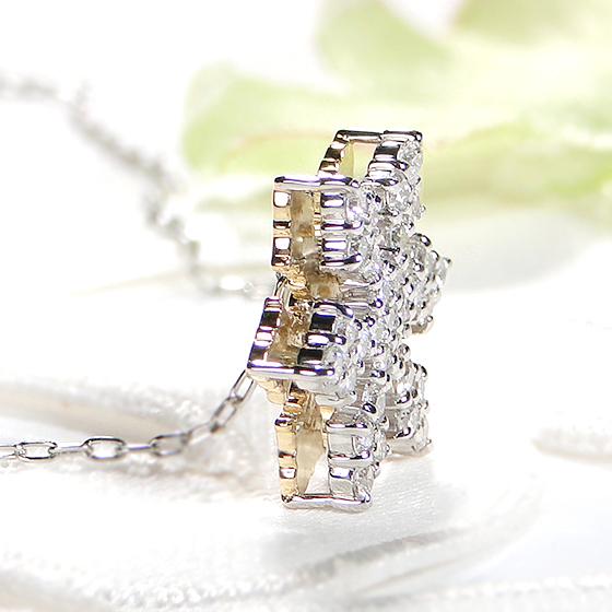 ネックレス ダイヤモンド プラチナ レディース Pt900 K18YG 0.5ct 雪の結晶 ペンダント リバーシブル 18金 イエローゴールド 人気 2way CSN00194-PT18Yの画像