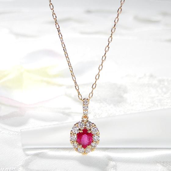 K18YG ルビー オーバル ダイヤモンド ネックレス 送料無料 ゴールド 一