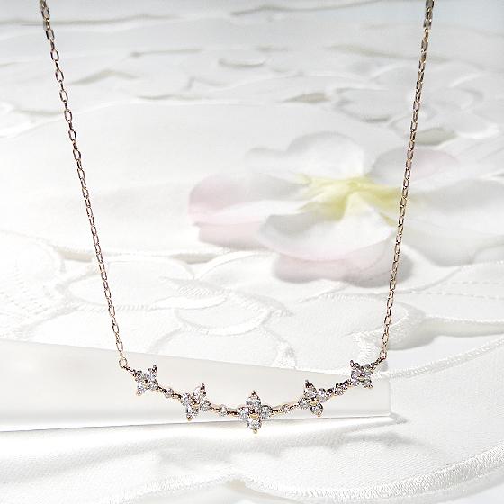 Pt900 K18YG SIクラスGOODカット 0.5ct ダイヤモンド フラワー ライン ネックレス 送料無料 18金 ゴールド プラチナ 花 ダイヤ ダイア ペンダント 人気 CSN00210の画像