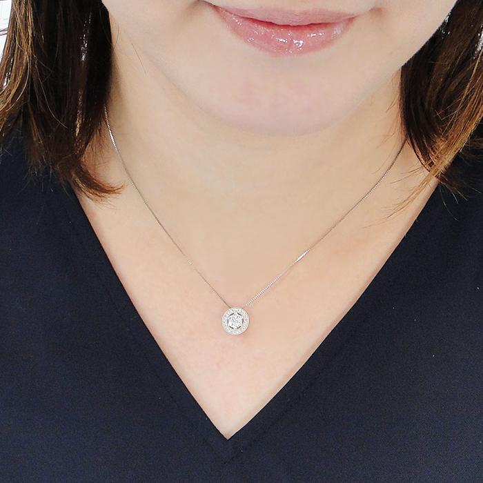 Pt950 K18YG 0.30ct ダイヤモンド サークル ネックレス 送料無料 18金 ゴールド ダイア 花 フラワー ラウンド ダイヤ 0.3カラット クラシックチェス CSN00226の画像