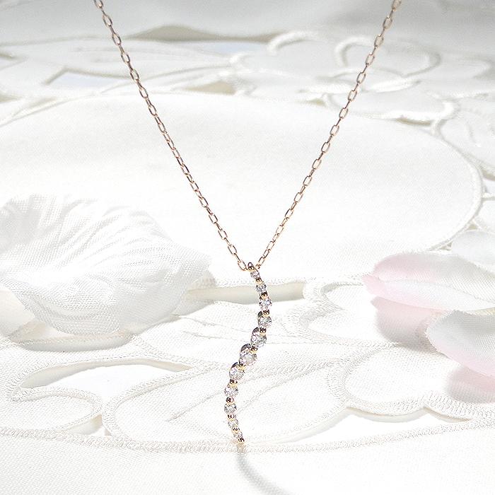 K18YG 0.3ct ダイヤモンド ライングラデーション ネックレス 全長60cm  
