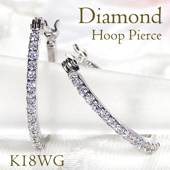 Classic CHESS K18WG 0.16ct ダイヤモンド フープ ピアス ダイヤ  