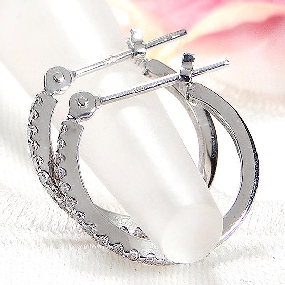 K18WG 0.16ct ダイヤモンド フープ ピアス ダイヤ レディース 簡単 遮断式 人気 18金 18k ホワイト ゴールド 可愛い 輪 CSP00056-18Wの画像