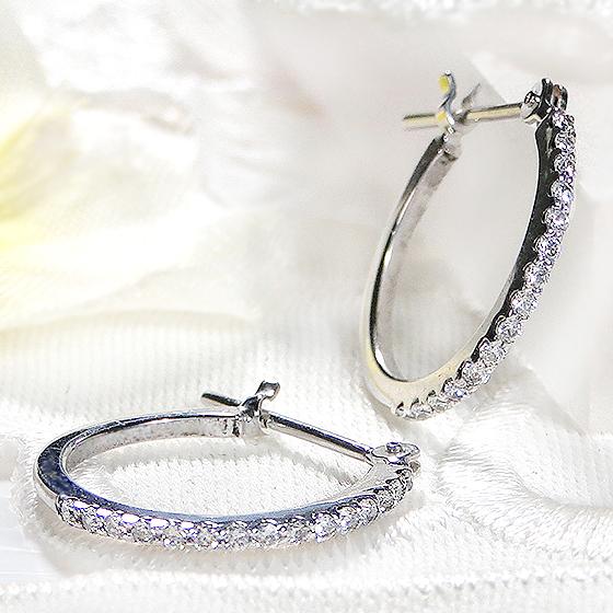 K18WG 0.16ct ダイヤモンド フープ ピアス ダイヤ レディース 簡単 遮断式 人気 18金 18k ホワイト ゴールド 可愛い 輪 CSP00056-18Wの画像