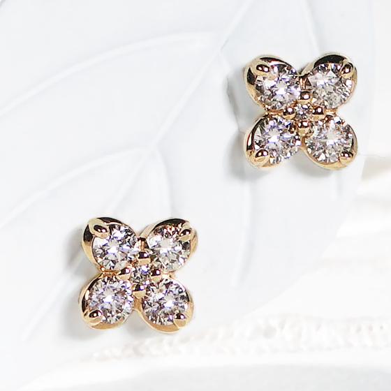 Classic CHESS K10 YG PG 0.32ctUP クローバー ダイヤモンド ピアス