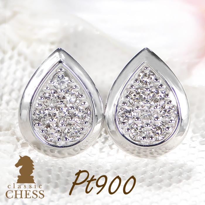 pt900ドロップ型ダイヤ計0.3以上ダイヤピアス Classic CHESS Pt900 K18YG 0.32ct ティアドロップ パヴェ