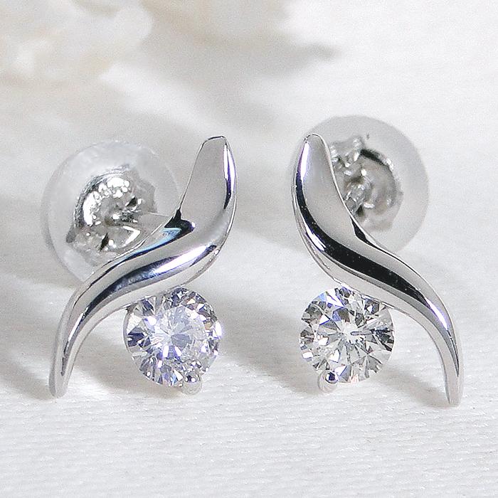 Pt900 0.24ct ダイヤモンド ウェーブデザイン ピアス SI・GOOD相当 送料無料 プラチナ PT 一粒ダイヤピアス ダイア ひと粒 ウェーブ クラシックチェス CSP00076の画像