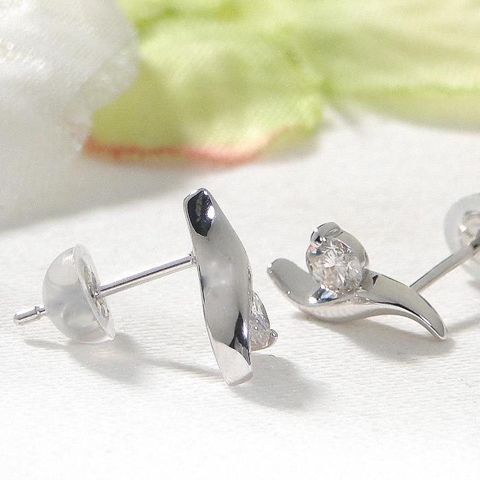 Pt900 0.24ct ダイヤモンド ウェーブデザイン ピアス SI・GOOD相当 送料無料 プラチナ PT 一粒ダイヤピアス ダイア ひと粒 ウェーブ クラシックチェス CSP00076の画像
