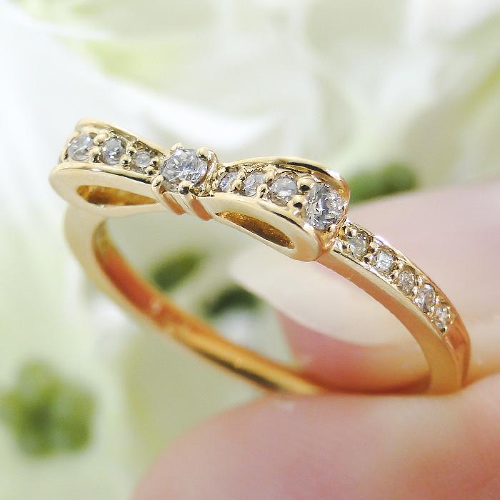 Classic CHESS K18YG ダイヤモンド ハッピー リボン リング 0.2