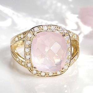 K18 YG ローズクオーツ ダイヤモンド リング 送料無料 18金 イエローゴールド クォーツ 指輪 カラーストーン  プレゼント ピンク 一粒 大粒 クラシックチェス | Classic CHESS