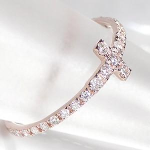 エタニティリング ダイヤモンド リング　指輪　ゴールド　K18PG Tモチーフ SIクラス クロス ハーフエタニティ 18k 細身 シンプル CSR0233-18PGの画像