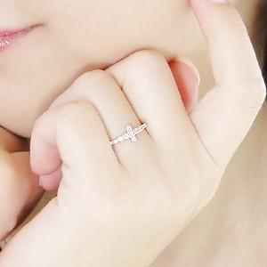 エタニティリング ダイヤモンド リング　指輪　ゴールド　K18PG Tモチーフ SIクラス クロス ハーフエタニティ 18k 細身 シンプル CSR0233-18PGの画像
