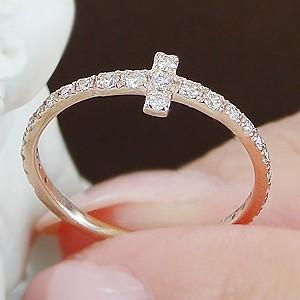 エタニティリング ダイヤモンド リング　指輪　ゴールド　K18PG Tモチーフ SIクラス クロス ハーフエタニティ 18k 細身 シンプル CSR0233-18PGの画像