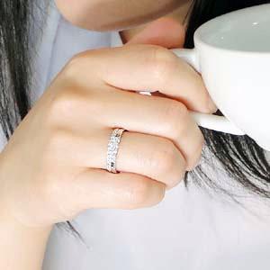 ダイヤモンド 0.4カラット リング 送料無料 指輪 結婚 ブライダル 記念日 ダイヤモンド エタニティ 2連 プラチナ pt900 SIクラス シンプル 重ねづけ CSR0253-ptの画像