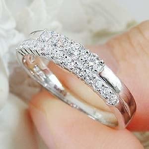 ダイヤモンド 0.4カラット リング 送料無料 指輪 結婚 ブライダル 記念日 ダイヤモンド エタニティ 2連 プラチナ pt900 SIクラス シンプル 重ねづけ CSR0253-ptの画像