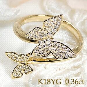 K18YG バタフライ デザイン ダイヤモンド リング 0.36ct 蝶 チョウ ちょうちょ SIクラス GOODカット 18金 18k ゴールド ギフト パヴェ CSR0315-18Y｜classicchess