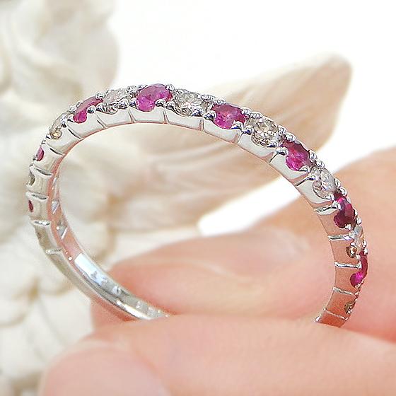 Pt950 ルビー ダイヤモンド エタニティ リング ライトブラウンカラー 特価 大特価 カラーストーン ハーフエタ 7月 4月 誕生石 プラチナ 指輪 CSR0331-Pt | Classic CHESS | 01