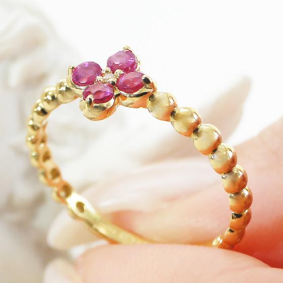ルビー フラワーデザイン 14kゴールドリング 楽天市場】ダブルフラワーデザインリング 指輪 ルビー 0.65ct