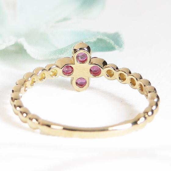 天然ピンクルビー 、天然ダイヤモンド、PTフラワーデザインリング 受注制作「フラワー」K18 天然ルビー 天然ダイヤモンド リング