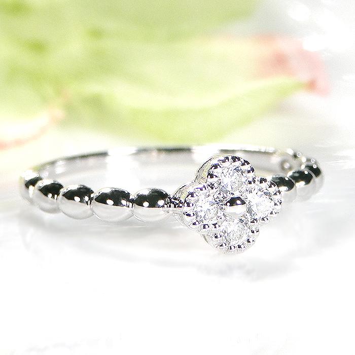 Pt950 K18YG 天然ダイヤモンド リング 0.13ct 送料無料 プラチナ ゴールド ダイヤ フラワー 花 クローバー ダイヤモンド 指輪 結婚 記念日 可愛い 人気 CSR0396の画像