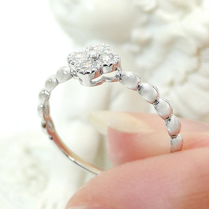 Pt950 K18YG 天然ダイヤモンド リング 0.13ct 送料無料 プラチナ ゴールド ダイヤ フラワー 花 クローバー ダイヤモンド 指輪 結婚 記念日 可愛い 人気 CSR0396の画像